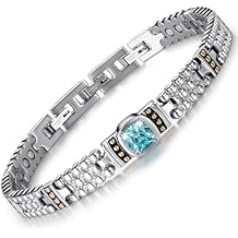 RainSo Womens Bracelet Enique Blue Gemstone Design Magnetic Bracelets for Women Wristband with 3 Smarter Buckle Adjustable with Gift Box