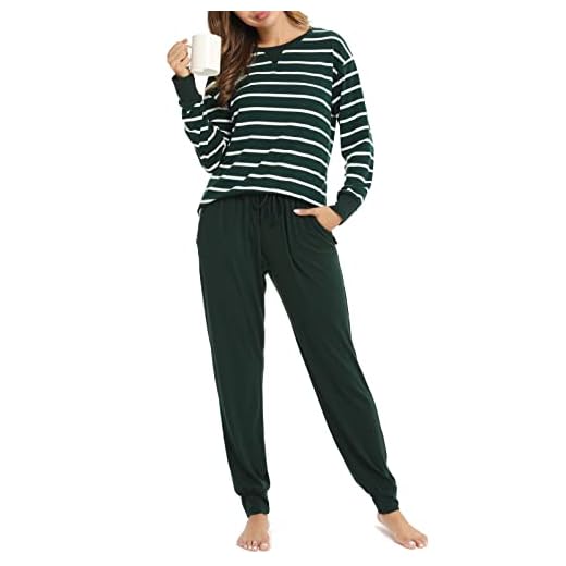 Vlazom dam fritidskläder långärmad tvådelad kostym joggingdräkt för kvinnor kvinnor pyjamas rund urringning ränder topp pyjamas set träningsdräkt