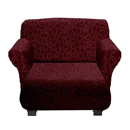 Image of Amazon Brand - Solimo Polyester Streachable Sofa Cover - (Single Seater, Triangle Print, Maroon)