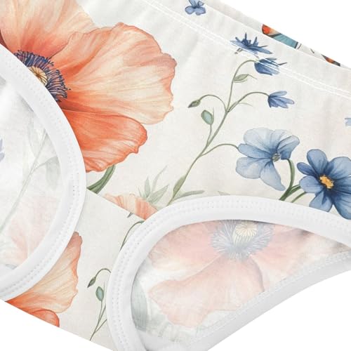 Orange Blue Poppies Floral White Toddler Underwear Custom 2t Cotton Cute Panties Girl Animals Kids Briefs Undies4