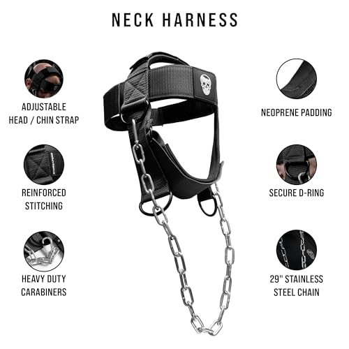 Image of Gymreapers Neck Harness Increase Neck Strength and Reduce Neck Pain - Neck Trainer with 29 inch Heavy Duty Steel Chain Adjustable Neoprene Strap Neck Training Harness for Gym & Home Use