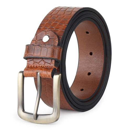 Image of Casual Genuine Leather Belt for Men's /Boys ideal for Jeans. Color - Brown /Tan ||CSBL-CROCO-BR||