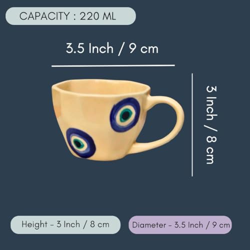Image of WEAVING HOMES Handcrafted Ceramic Evil Eye Mug & Nazar na Lage Dessert Plate (Set of 2, Multicolor) - Coffee Mugs and Dessert Plates for Birthday Gifts, Mugs for Office and Travel
