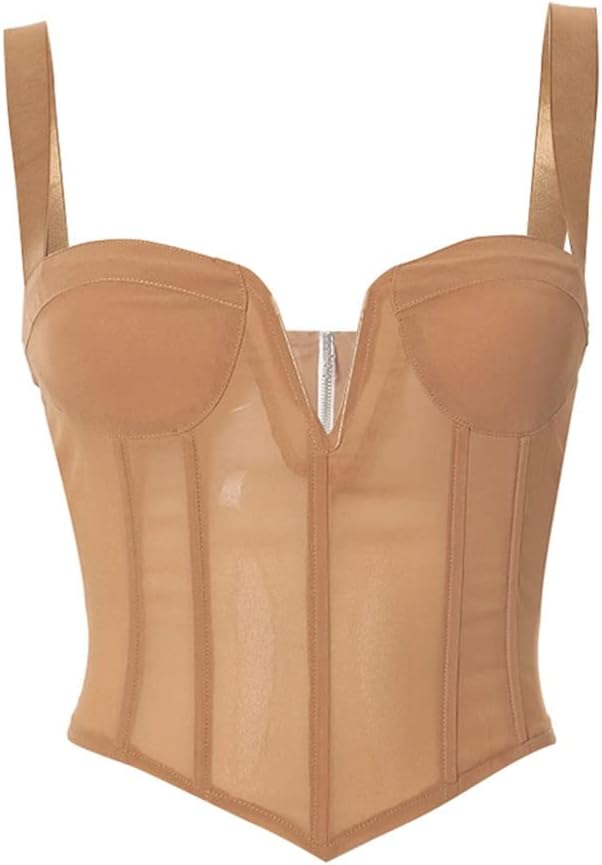 Fashion Sexy Ladies See Through Mesh Tank Tops Bustier Corset Women Sleeveless V Neck Skinny