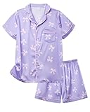 Cheerful Mario Satin Ensembles de Pyjama Filles Enfant Vêtements de Nuit à Manches Longues Lisse Soyeuse Violet B 10 11 Ans