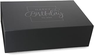 ideas in boxes Premium Geschenkbox Geburtstag, Geschenkkarton, Magnetbox, Magnetfaltbox, Geschenkverpackung für Geburtstag mit Schriftzug, 33x22x10cm, Schwarz matt mit Schwarz