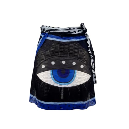 Saída de Praia Canga Saia Curta Olho Grego Preto Verão Piscina Feminina