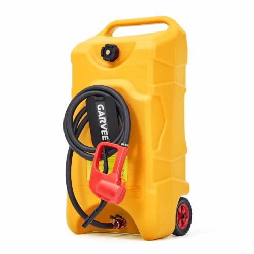 Garvee 16 Gallon Gas Can, Fuel Tank Container with LE Fluid Transfer Manual 10 FT Siphon Pump, Portable Diesel Gas Storage Caddy w/Wheels for Car, ATV, Weeder, Boat, Tractor,Snow Blower,Generator