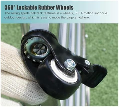 Rolling Ball Storage Rack Cart, Outdoor Sports Ball Organizer with Wheels, Basketball Storage for School, Durable Lid Included, 110x63x85cm, Easy Mobility