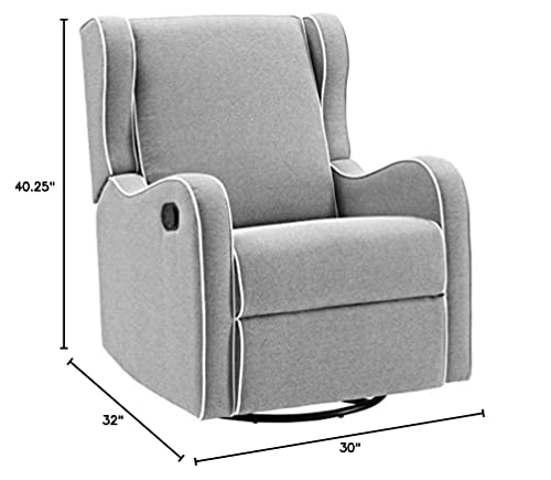 Angel Line Rebecca Upholstered Swivel Gliding Recliner, Gray Linen With White Piping #TOP3