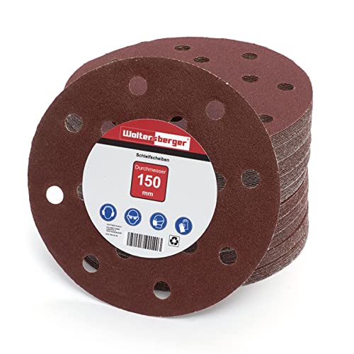 Woltersberger® 50 Stück Exzenter Schleifscheiben Ø 150mm | Körnung P40 | 15 Loch in rot | für optimales schleifen, vielseitig einsetzbar | Klett Schleifpapier Haft