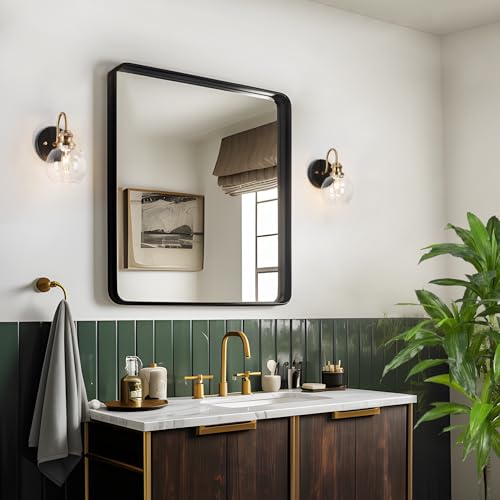 Image of KSANA Black Gold Sconce, Modern Globe Wall Sconces Lighting with Clear Glass Shade, 1-Light Brass Wall Mounted Light Fixture for Bathroom, Kitchen, Bedroom and Stairway