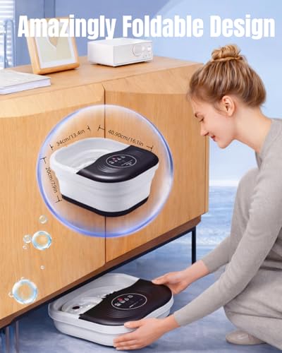 Image of SPA4PIEDS Collapsible Heated Foot Spa Bath with Bubble, Foot Soaking Tub Featuring 8 Shiatsu Rollers Pumice Stone and Built-in Timer for Foot Relaxation, Self Care Gift for Mom,Dad,Parents(Black)