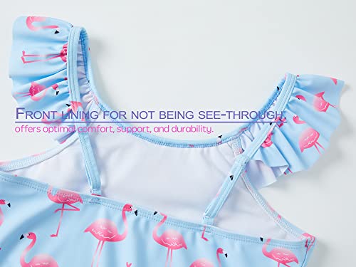 Image of Dvenki Toddler Girls One Piece Swimsuit Adjustable Straps Sizes 2T-10 | quick-dry swim fabric, skin-friendly, ruffle neckline, leopard, check, mermaid prints, swimwear for beach, pool, summer party
