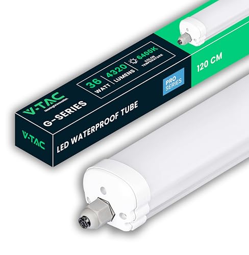 V-TAC Réglette LED Étanche 120 CM - 36W - PRO SERIES - Haute Luminosité - Plafonnier Lampe Rectangulaire 4320 Lumen IP65 pour Plafond, Garage, Magasin -...