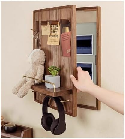 Elegant Wooden Electric Panel Cover - Rustic Fuse Box Concealer with Hooks & Shelf, 60x70cm Wall Storage Organizer for Entryway, Chic Home Décor & Functional Solution