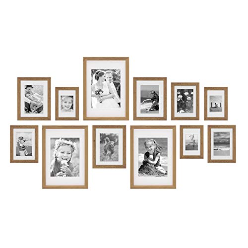 PHOTOLINI 12er Bilderrahmen-Set Modern Tief Eiche Massivholz mit Passepartout | 10x15, 13x18, 15x20 und 21x30 cm… – Bild 4