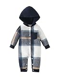 Borlai Baby meisjes eendelig met capuchon eendelig lange mouwen pocket plaid patroon hoodie jumpsuit bodysuit kleding met capuchon, Navy Blauw, 0-3 Maanden