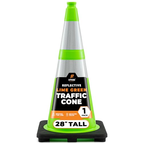 Image of Xpose Safety 28 inch Lime Green Traffic Cone Dual 6 inch & 4 inch Reflective Collar