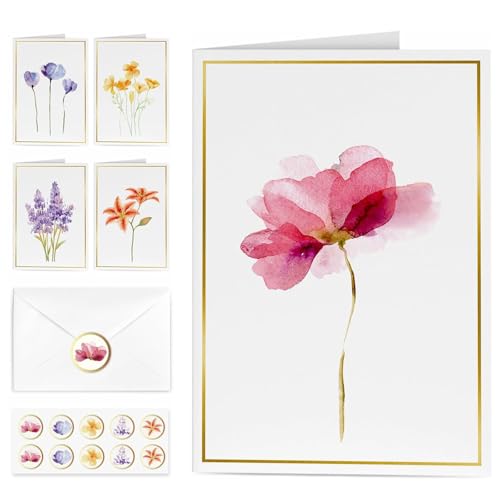 10 Pack Floral Blank Cards and Envelopes Set with Stickers 5