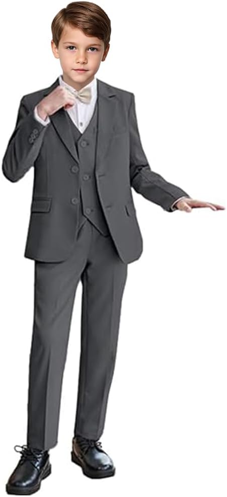Boys Formal Suit 3 Piece Kids Tuxedo Suits Teen Boys Suits for Wedding Outfits Slim Fit Jacket Vest Pants Set