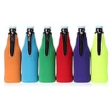 Hipiwe Beer Bottle Cooler Sleeves with Zipper Set of 6 Collapsible Neoprene Insulators Party Drink Coolies