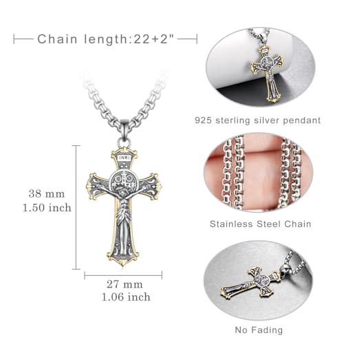 Crucifix Necklace Men 925 Sterling Sliver St Benedict Crucifix Necklace Religious Gifts for Women Men Women4