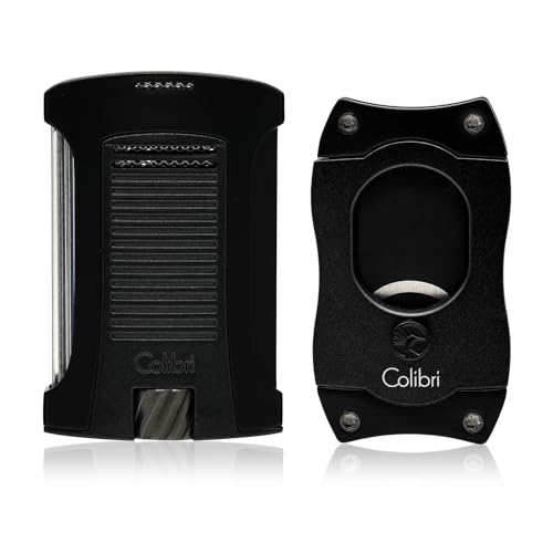 Colibri Daytona Lighter + S-Cut Cutter Gift Set - Single Jet Flame, Wind Resistant, Large Fuel Tank, Gift Box Included (Black)