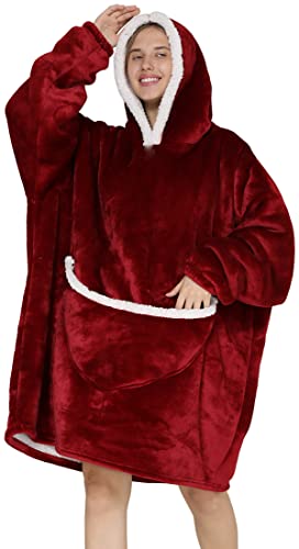 EUDOLAH Coperta Dolce Spessa Donna Ragazza con Cappuccio Coperte Indossabili Calde Flanella per Divano Inverno(Taglia Unica,M Vino Rosso)