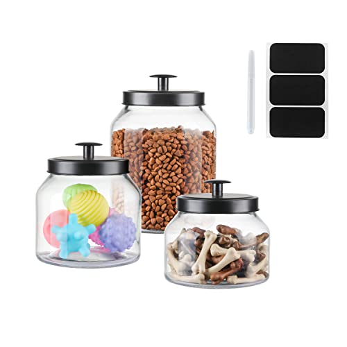 Clear Glass Kitchen Canister Set, Cookie Jar, Food Storage Container, Bathroom Jar With Metal Airtight Lid (Black) #TOP6