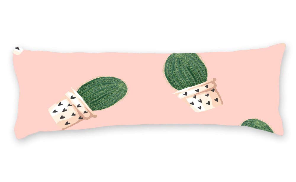 AILOVYO Pillow Cover Cacti Cute Cactus Pink Silky Shiny Satin Body Pillow Case Home Decor 20 x 54 Inch