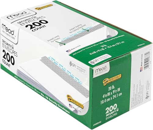 Mead #10 Security Business Envelopes Letter Size 4-1/8" x 9-1/2" – Peel and Seal, Privacy Lined, No-Window, Press-It Seal-It Self-Adhesive for Home & Office Mailing, 200 Count (742020) by Mead - Used condition - Image 4