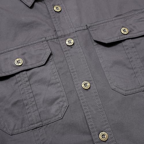 Zyvrenix Men's Shirts Casual Outdoor Cotton Button Down Shirt Jacket Long Sleeve with Pockets Dark Gray XL — view 5