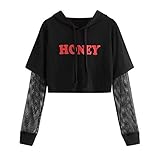 Allence Damen Mädchen Bauchfreie Sweatshirt Mode Langarm Gestreift Hoodie Kurz Kapuzenpulli Langarmshirt Crop Tops Sportoberteile Streetwear Pullover Bluse