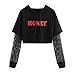 Produktbild LoveLeiter Frauen Buchstaben Honey Langarm Hoodie Net Ärmel Pullover Tops Bluse, Damen Sexy Rundhals Lange Kapuzenpullis Sweatshirts Blusen Outerwear Langarm Casual Oberteile