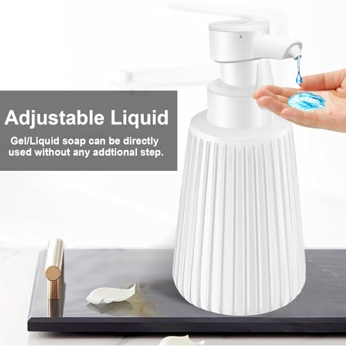 Image of Automatic Soap Dispenser for Kitchen: 8.5oz Easy Refill, Adjustable Soap Pump Volume, Electric Auto Liquid Soap Dispenser - Dish Wash Hand Sanitizer for Bathroom - White Resin Durable Bottle