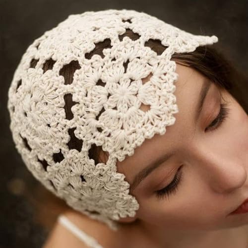Crochet Beanie, Knitted Hat, Crochet Hat, Knitted Hats Knit, Summer Embroidered Headband Cutout Floral Beanie Hats Skull Cap Bandana for Women4