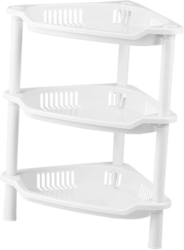 Miniatura 9 de STOBAZA Estantes de almacenamiento, 2 unidades, 3 estantes, organizador de plástico para cesta, cocina, esquina blanca, baño, hogar, estante de