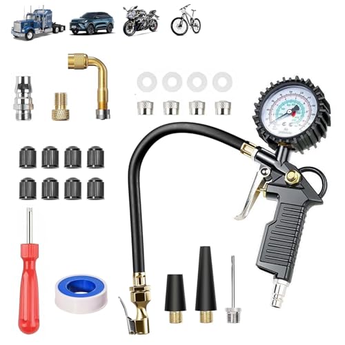 Reifendruckprüfer,Luftdruckprüfer,Reifenfüller Reifendruckprüfer,Reifenfüll-Messgerät,220PSI Multifunktional Reifenfüller,Reifendruckprüfer mit Flexiblem Schlauch,Digitaler Luftdruckprüfer