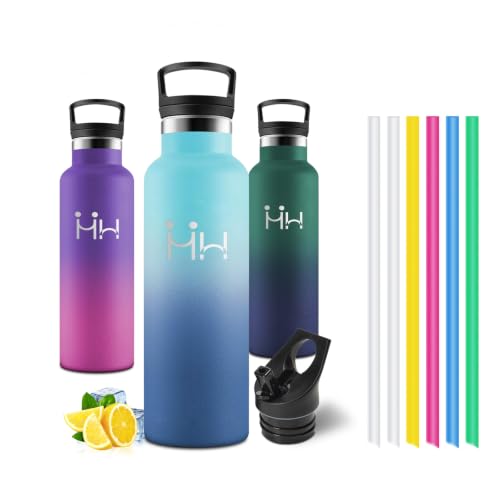 Motswedi Botella Termica 500 ml, con Pajita, Botella agua Acero Inoxidable, Cantimplora, Thermoflask, para Bebidas Calientes y Frías, para Oficina, Camping, Gimnasio, Azul Cielo & Azul Oscuro