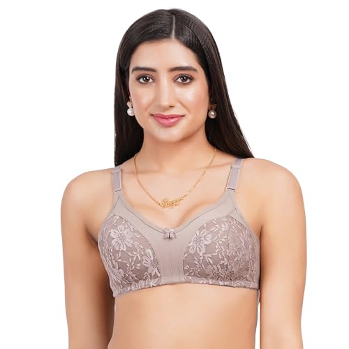Image of Lace Non Padded Bra in B, C and D Cup for Women - Made of Pure Cotton Full Coverage Over Size Non Wired Pushup Soft Cup for T-Shirt Saree Dress Sports Garment for Daily Use Everyday