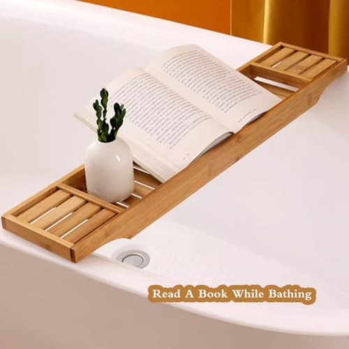 Naturalna Bambusowa Tacka Do Wanny – Antypoślizgowa Półka Do Wanny, Idealna Do Domowego Spa – Pasuje Do Większości Wanien – Stylowe Akcesoria Łazienkowe, Czarna, 70 Cm