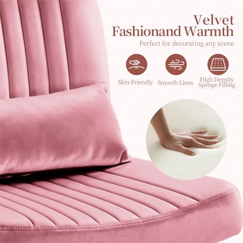 Image of Warmiehomy Velvet Criss Cross Desk Chair with Wheels, Luxury Cross Legged Office Chairs for Home Office, Swivel Wide Seat Vanity Chair, Armless Adjustable Height Gaming Chair Gift, Dusty Rose