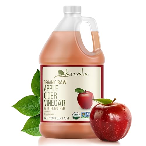 Kevala Organic Raw Apple Cider Vinegar - Made with Carefully Selected and Fresh Apples Grown in the USA, Unfiltered and Unpasteurized Vinegar for Cooking and Beauty Routines, Bulk Size 128 oz