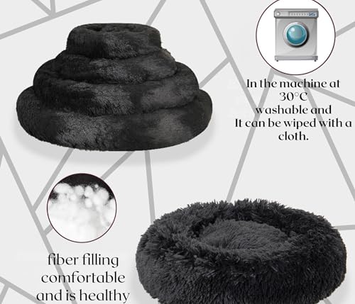 Image of ZEXSAZONE Round Donut Pet Bed for Cats and Puppies Dogs, Cozy and Plush, Raised Bedside Support, Both Sides Use Like 2 in One, Washable, Sizes for Small, Medium, and Large Pets. (Black, Large)
