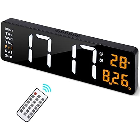 ACCSHINE Digital Wall Clock Large Display Battery Powered,16 Inch Large Wall Clock with Remote Control,Automatic Adjust Brightness with Alarm Date Week Temperature, Suitable for Home Decor Cover