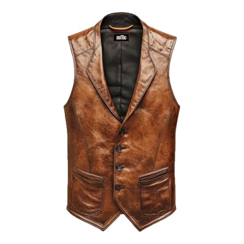 Gilet vintage en cuir pour homme style western en cuir veritable
