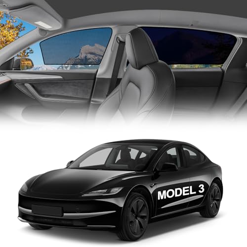Image of Window Shades for Tesla Model 3 Highland 2024-2026, 4PCS Static Cling Car Window Shades, Clear Front Half Window & Semi-Transparent Rear Side Covers, Sunshade UV Protection Privacy Accessories