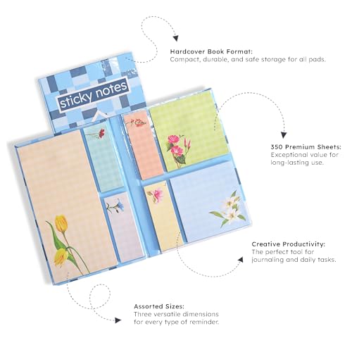 Image of The Good Part 350 Sticky Notes Set - Floral Collection | Assorted Sizes Sticky Notes Pads | Aesthetic Memo Pads for Office, Study, to-Do Lists, Reminders & Note Taking