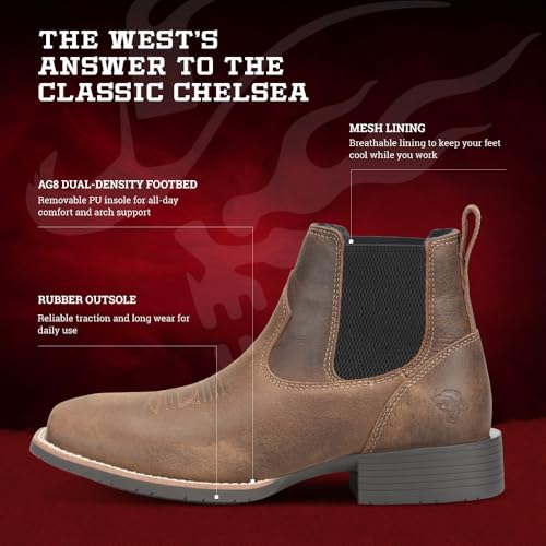 PHANTOM RIDER Dorton Mens Chelsea Boots Western Leather Square Toe Slip On Cowboy Dress Casual Work Ranch Wide Fit, Dark Brown - 11 2E by PHANTOM RIDER - Used condition - Image 3